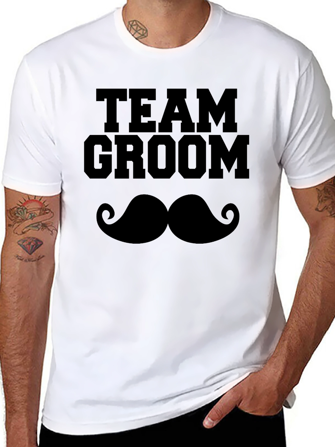 Team Groom Mustache Graphic T-Shirt - Black
