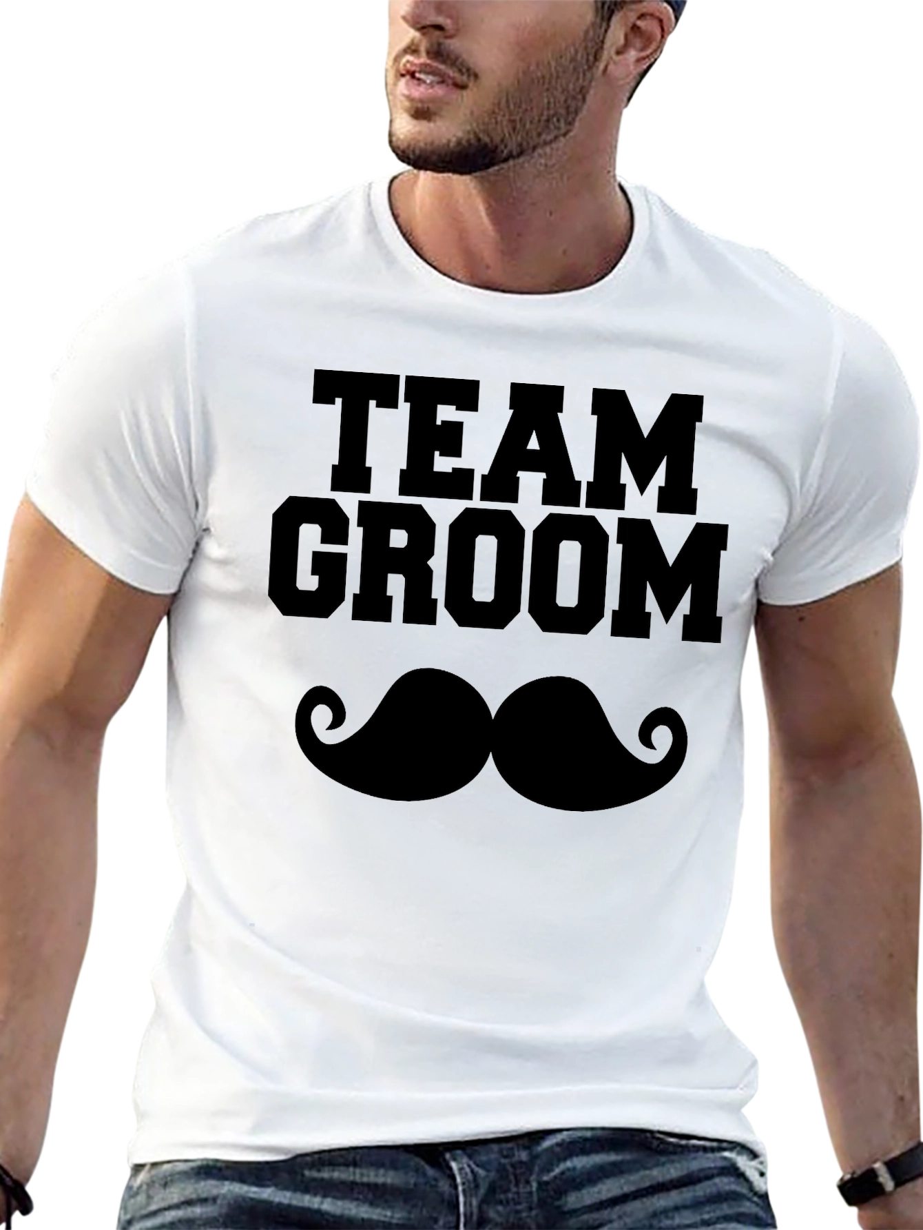 Team Groom Mustache Graphic T-Shirt - Black