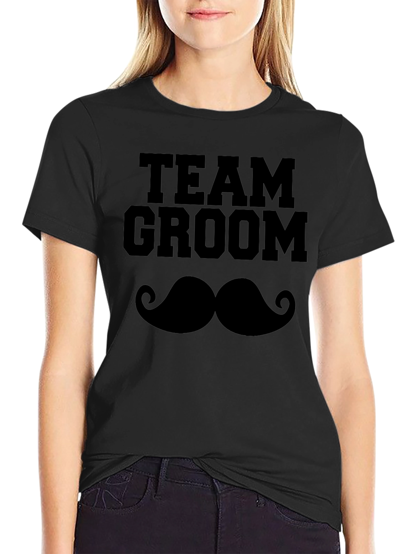 Team Groom Mustache Graphic T-Shirt - Black
