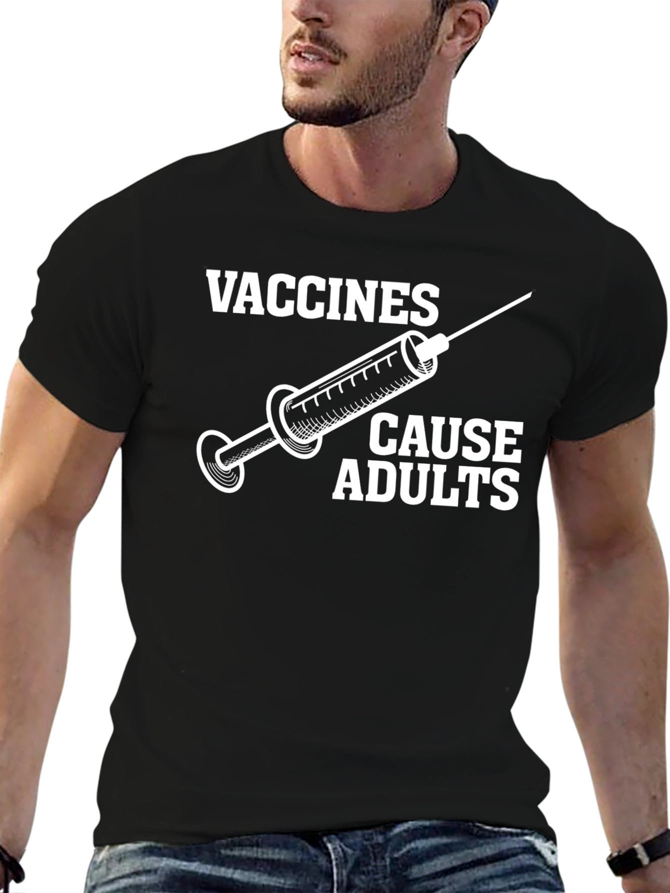 Vaccines Cause Adults Graphic Tee - Black Cotton T-Shirt
