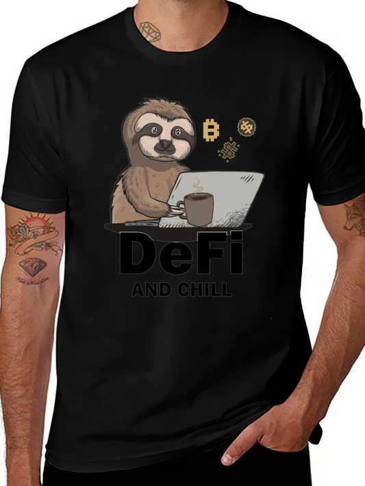 DeFi and Chill Sloth T-Shirt - Crypto Inspired Design