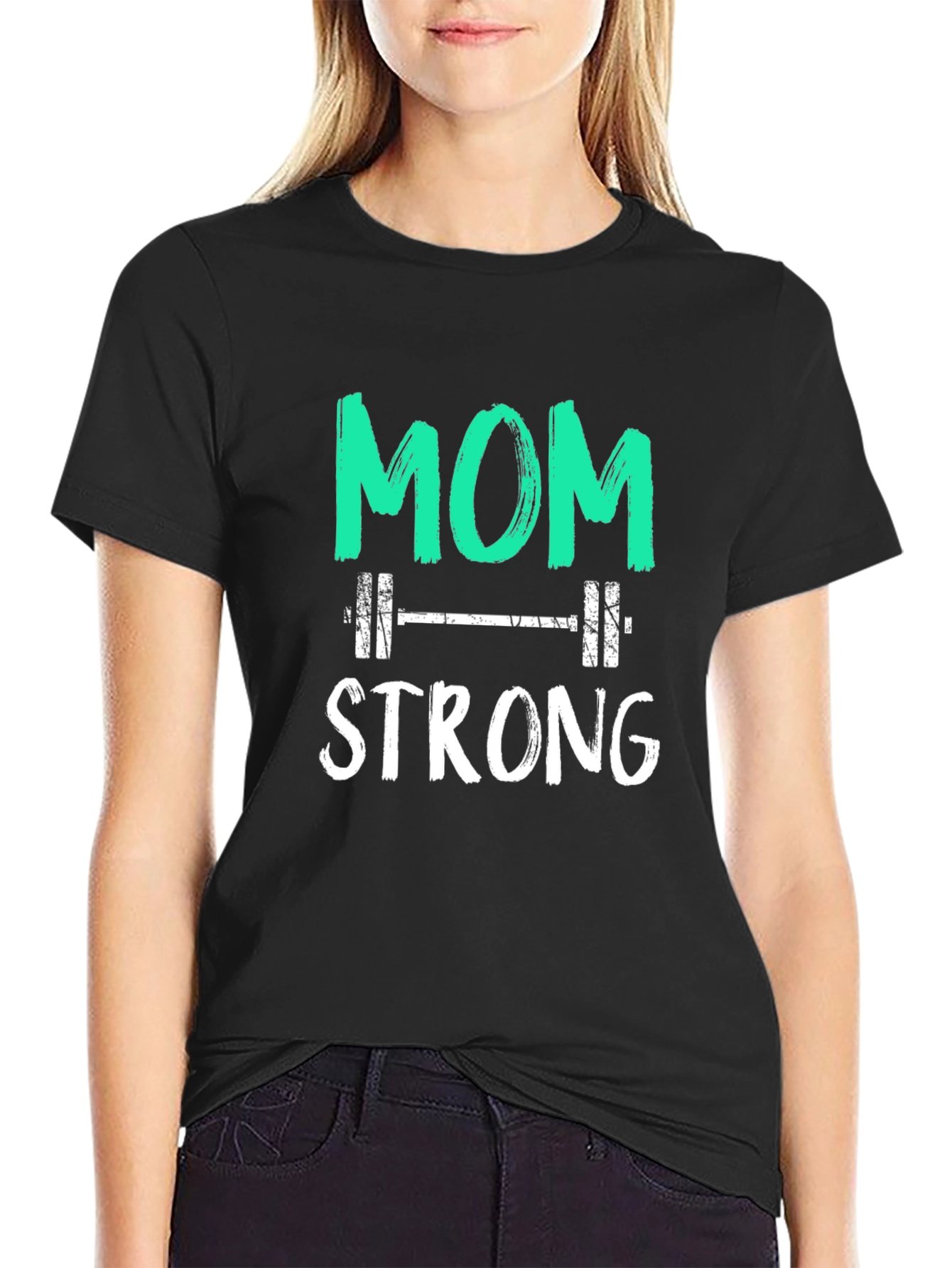 Mom Strong Graphic Tee - Weightlifting Design