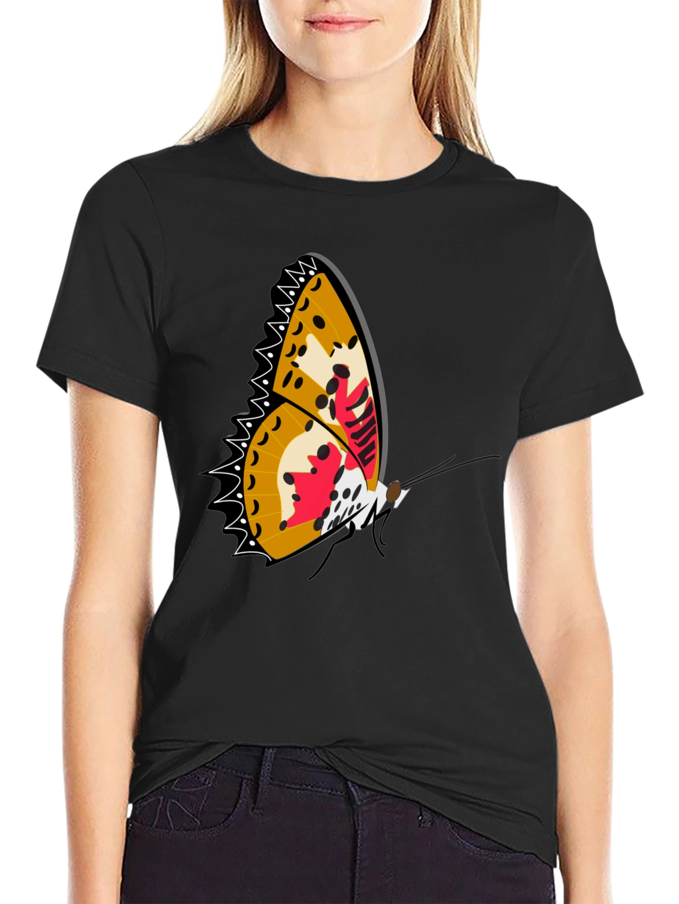 Butterfly Graphic Print Black T-Shirt