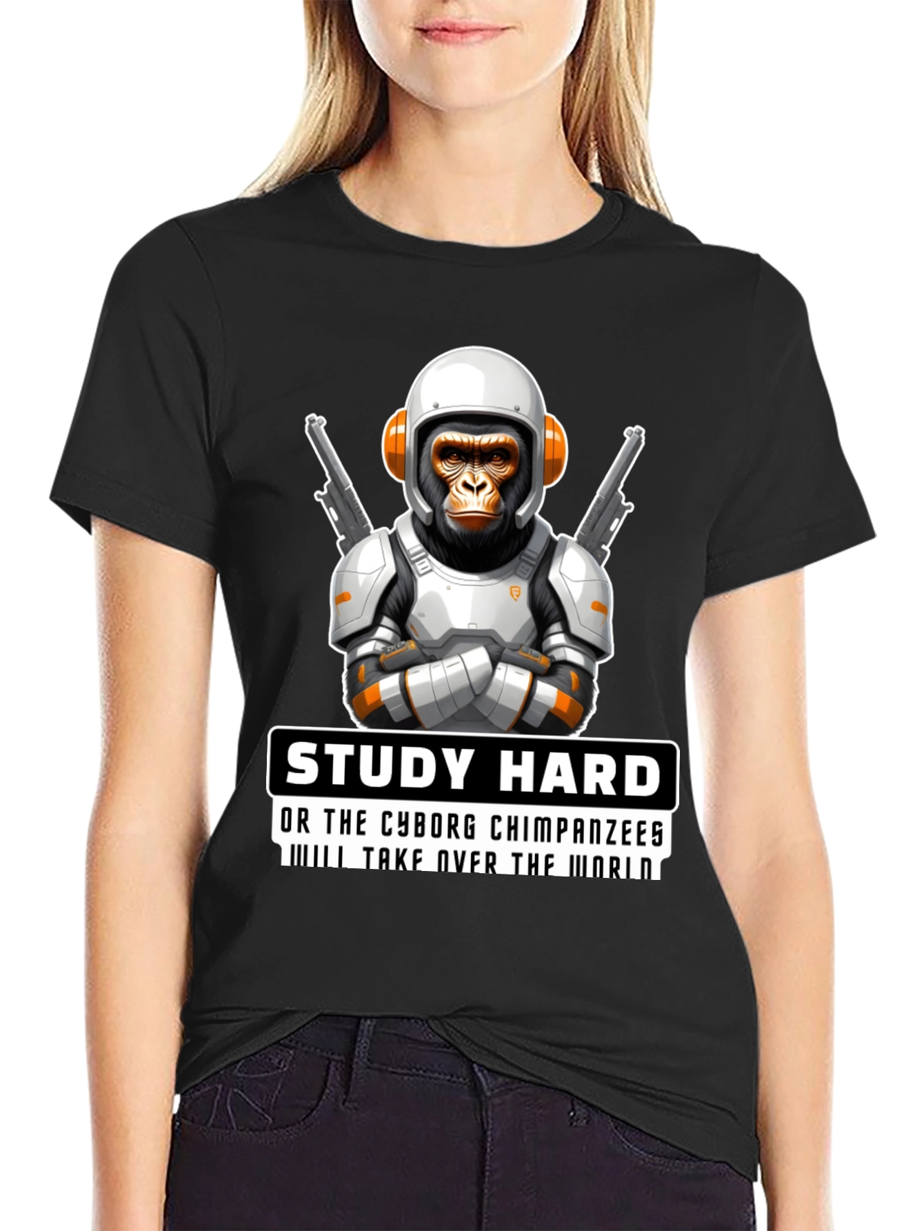Study Hard Cyborg Chimps T-Shirt