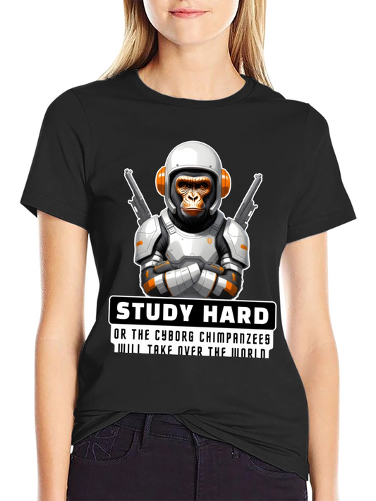Study Hard Cyborg Chimps T-Shirt