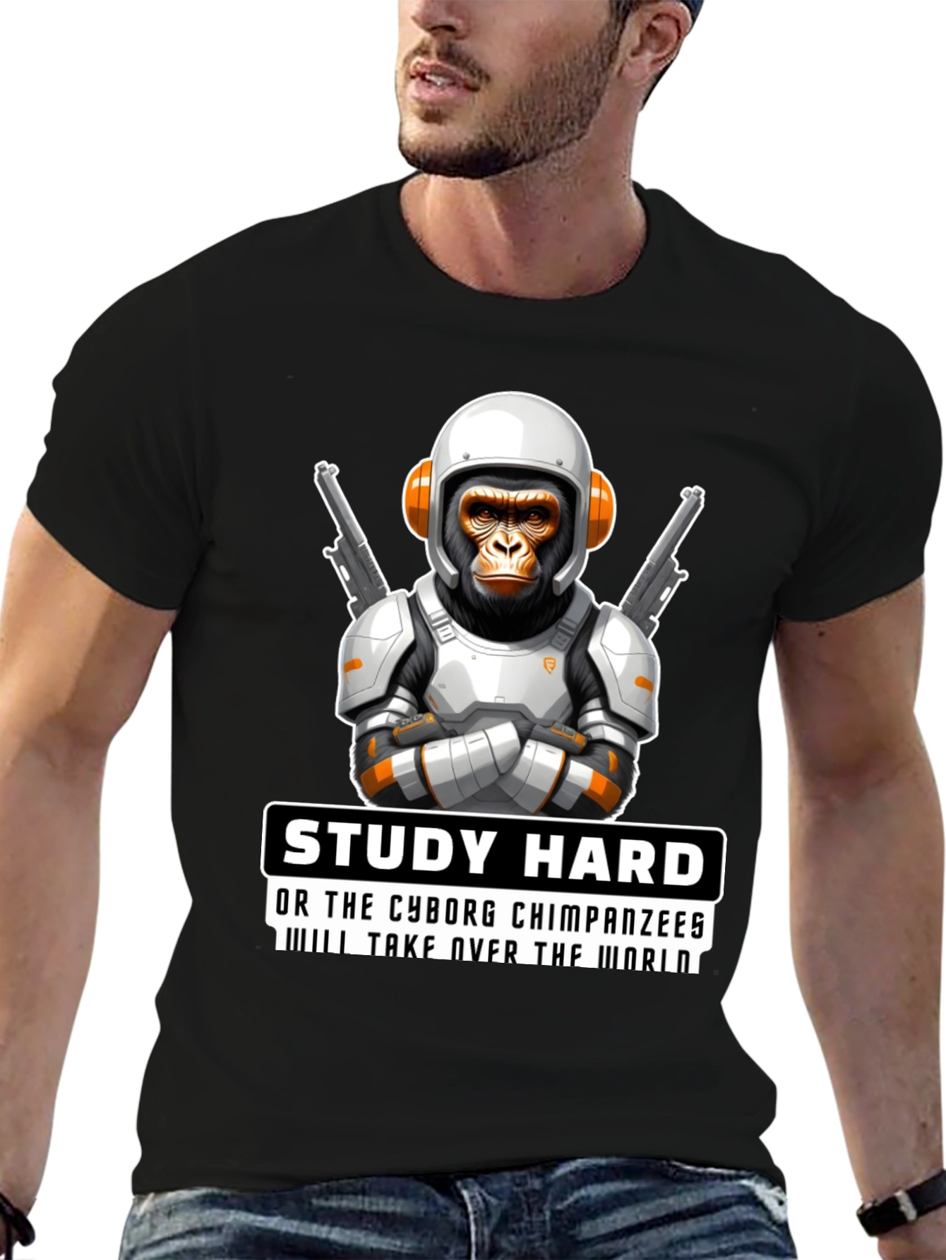 Study Hard Cyborg Chimps T-Shirt