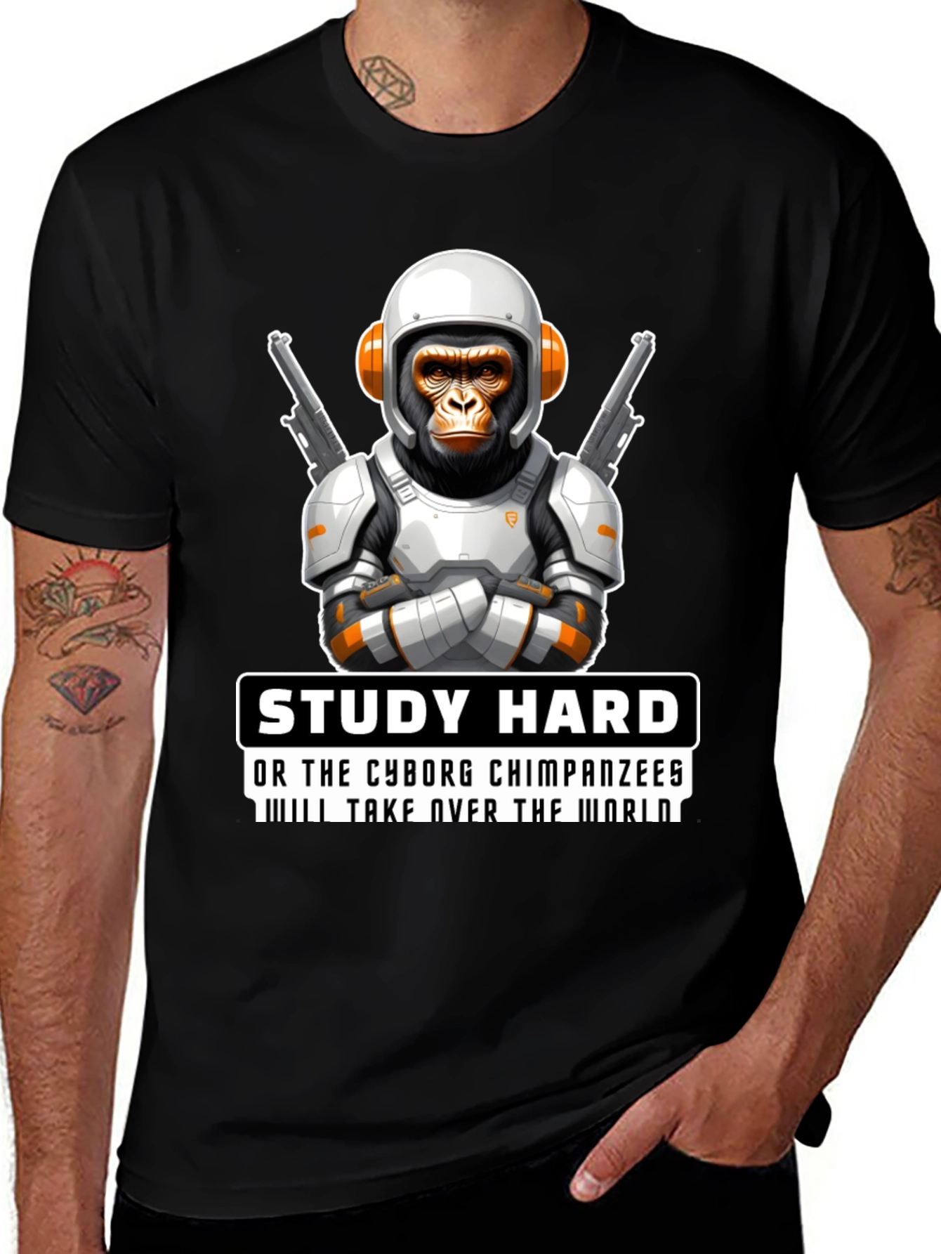 Study Hard Cyborg Chimps T-Shirt