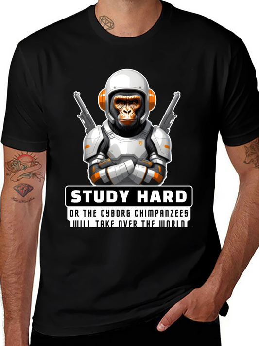 Study Hard Cyborg Chimps T-Shirt