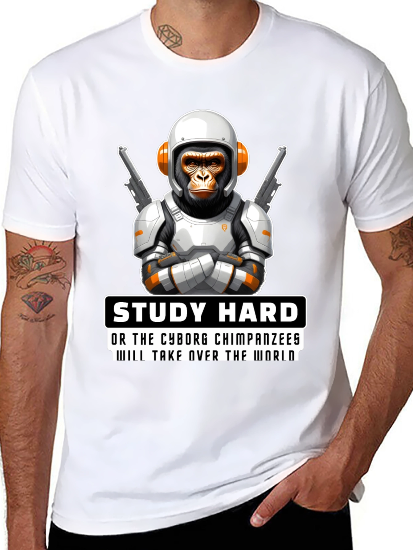 Study Hard Cyborg Chimps T-Shirt