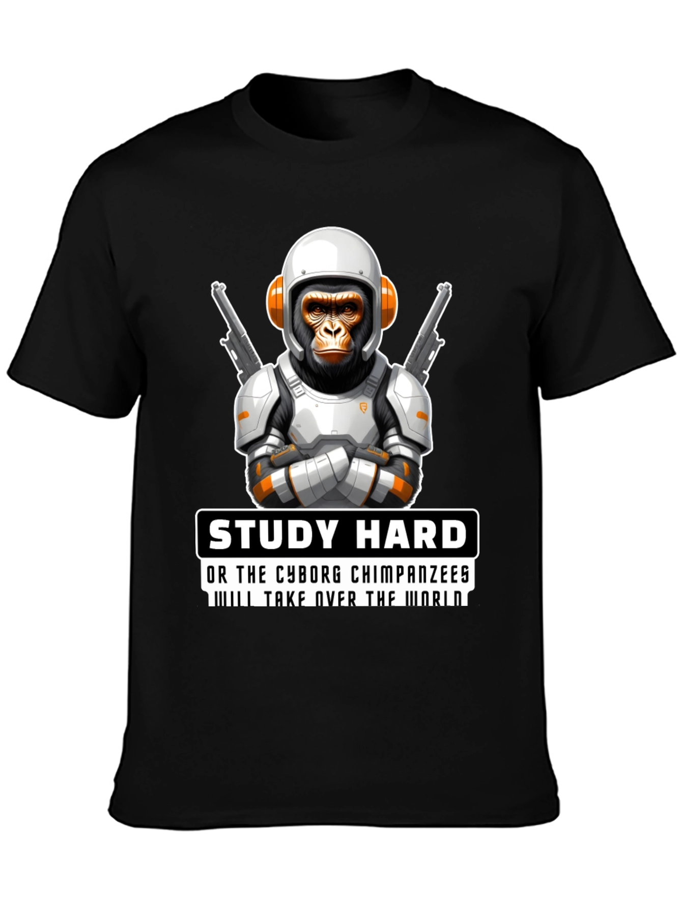 Study Hard Cyborg Chimps T-Shirt
