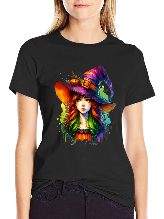 Whimsical Witch Graphic Tee - Halloween Style