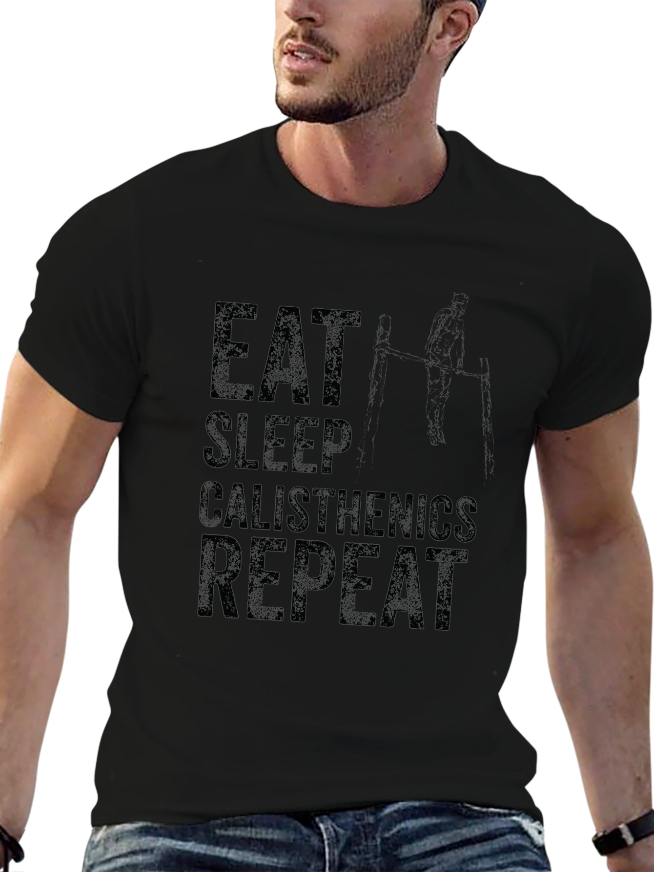 Eat Sleep Calisthenics Repeat Black Graphic Tee