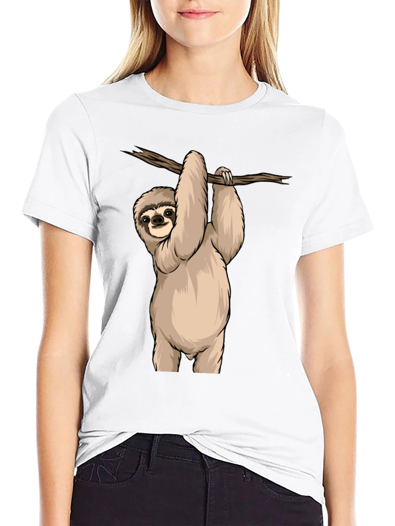 Sloth Hanging on Branch Graphic T-Shirt
