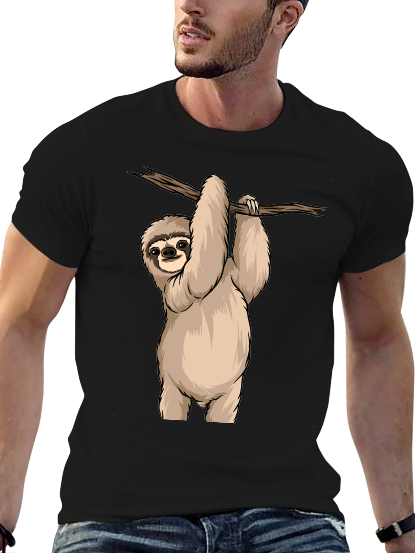 Sloth Hanging on Branch Graphic T-Shirt