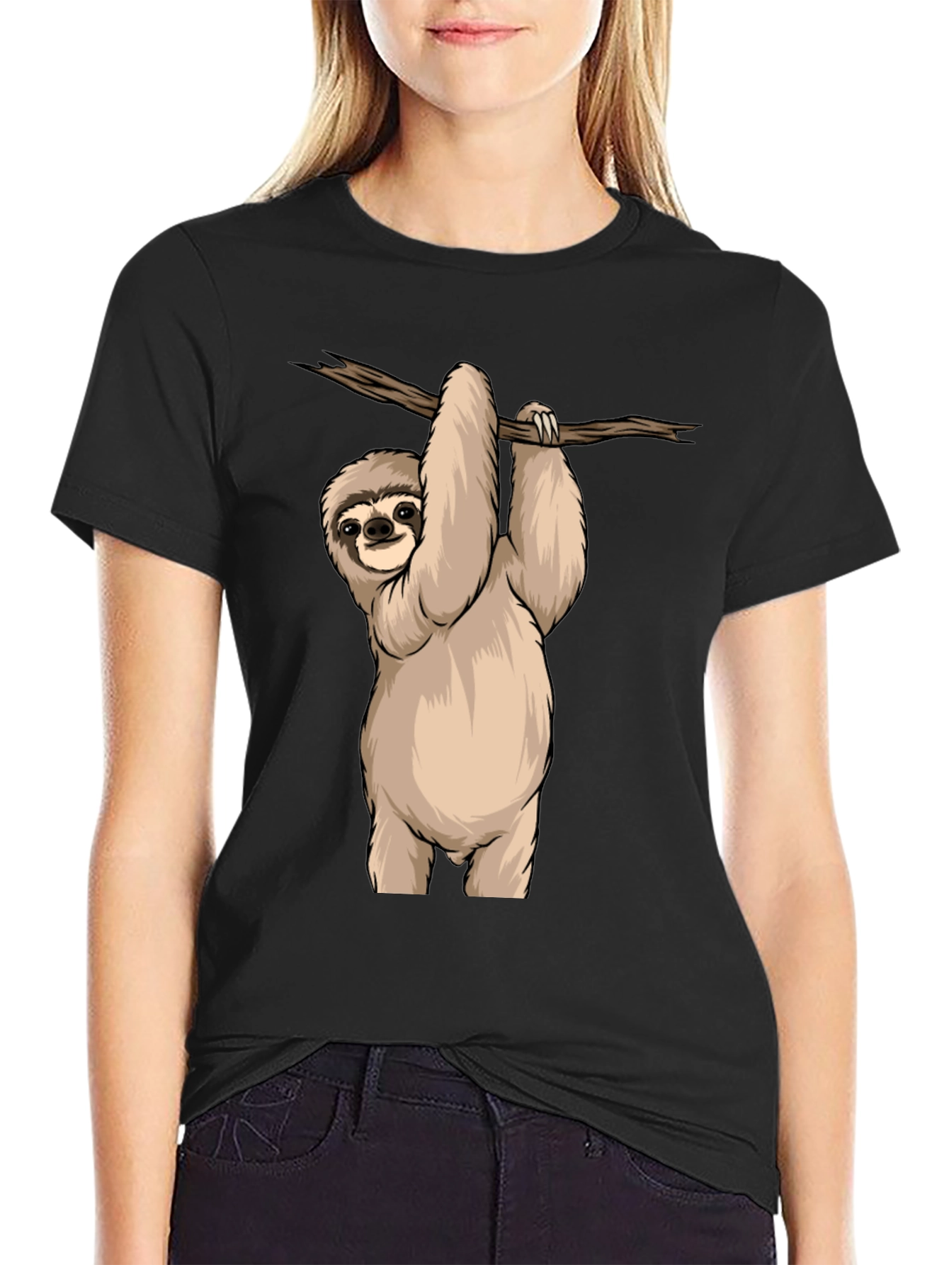 Sloth Hanging on Branch Graphic T-Shirt