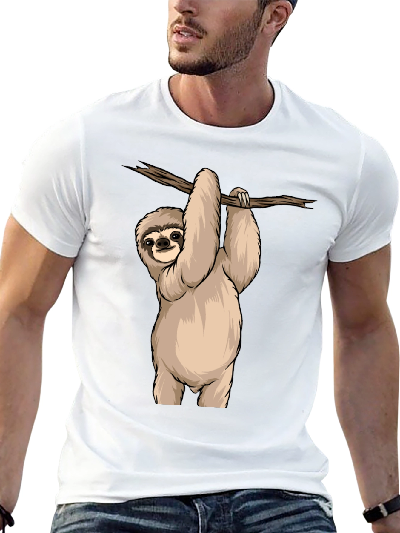 Sloth Hanging on Branch Graphic T-Shirt