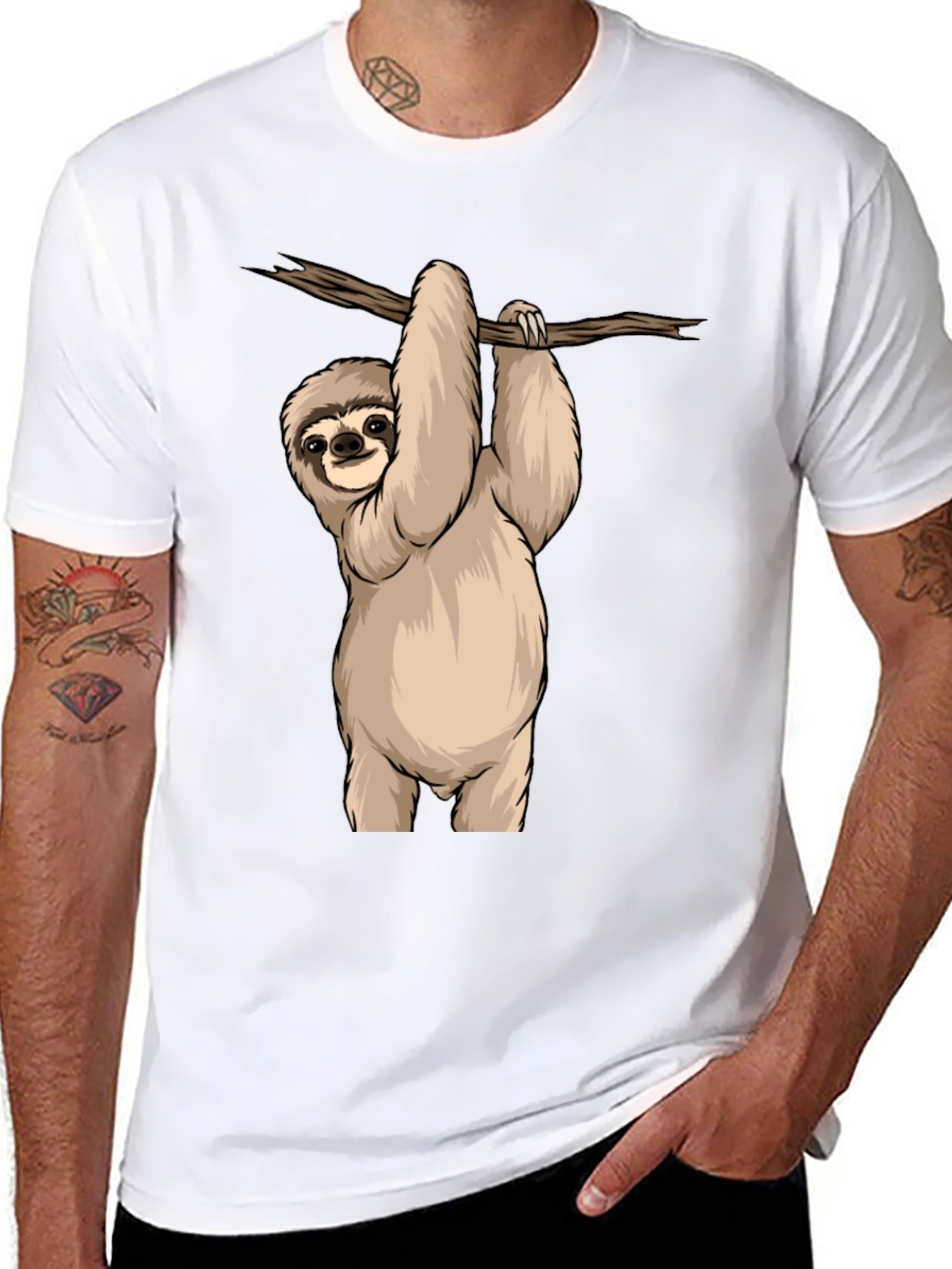 Sloth Hanging on Branch Graphic T-Shirt