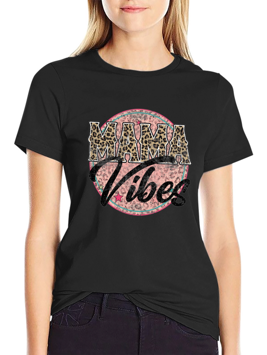 Mama Vibes Graphic Tee - Leopard Print