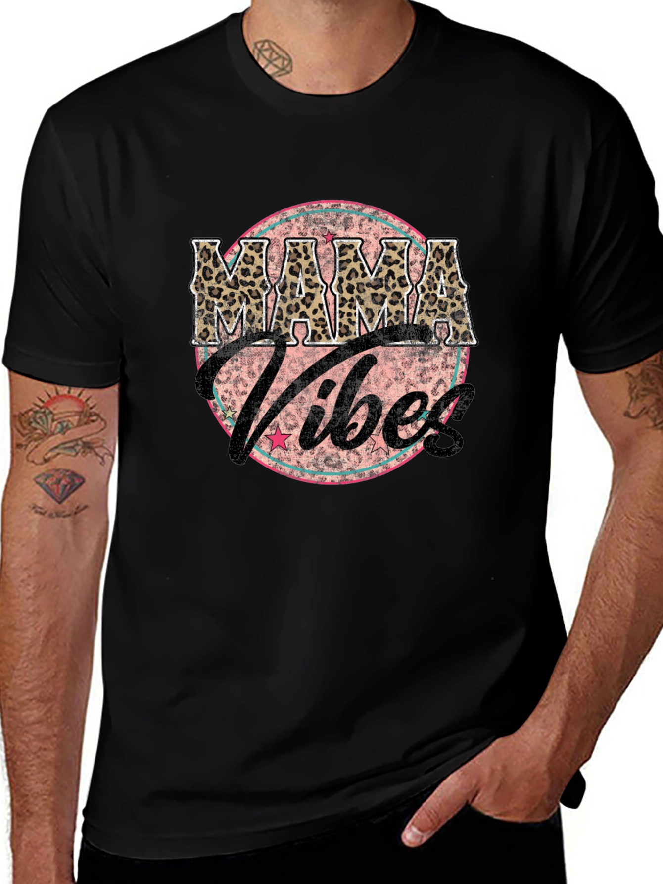 Mama Vibes Graphic Tee - Leopard Print