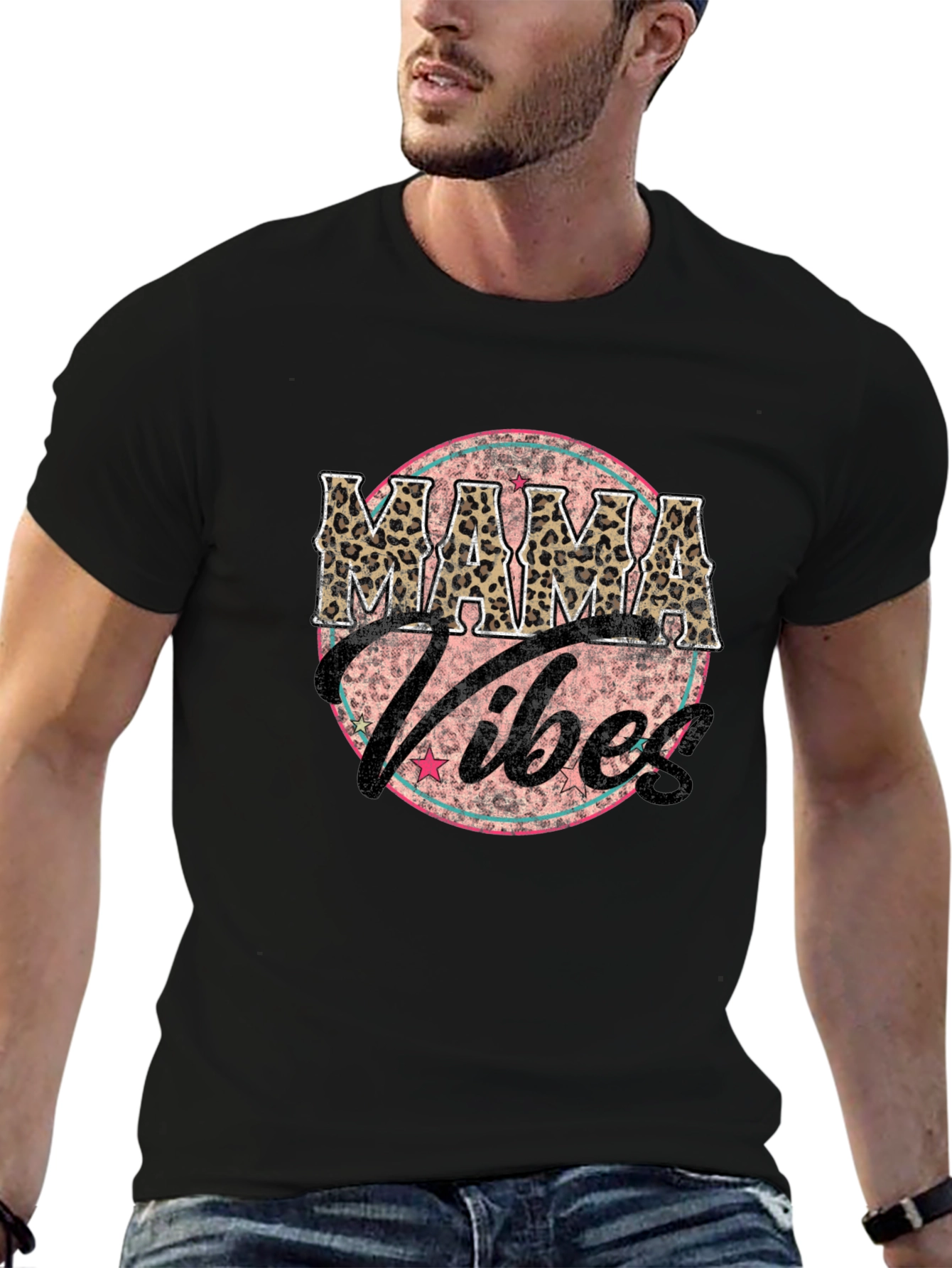 Mama Vibes Graphic Tee - Leopard Print