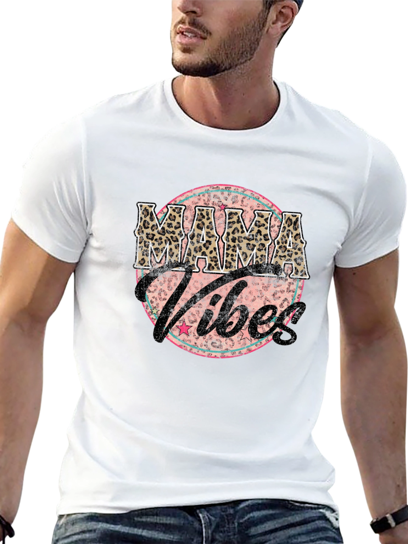 Mama Vibes Graphic Tee - Leopard Print