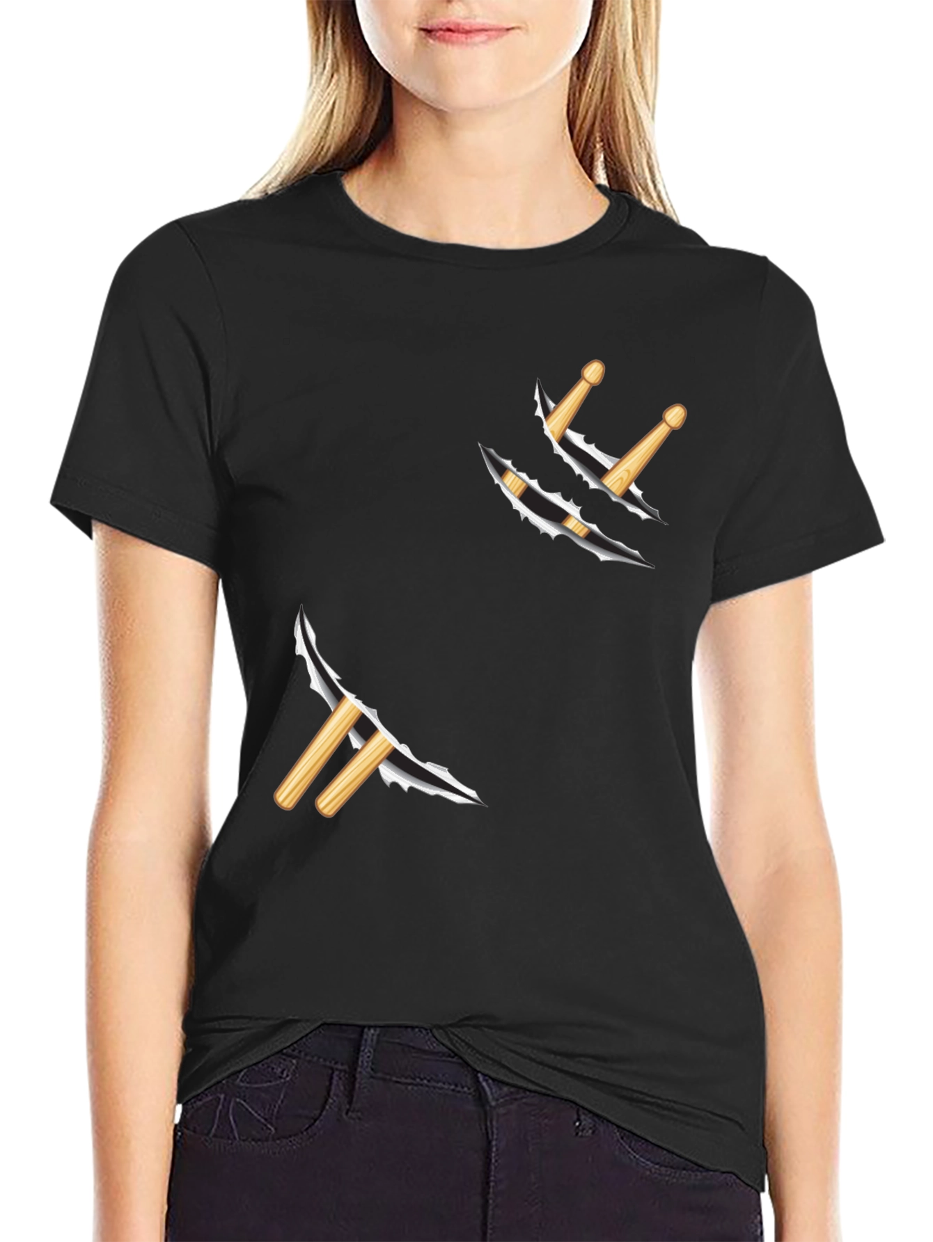Drum Sticks Ripped T-Shirt