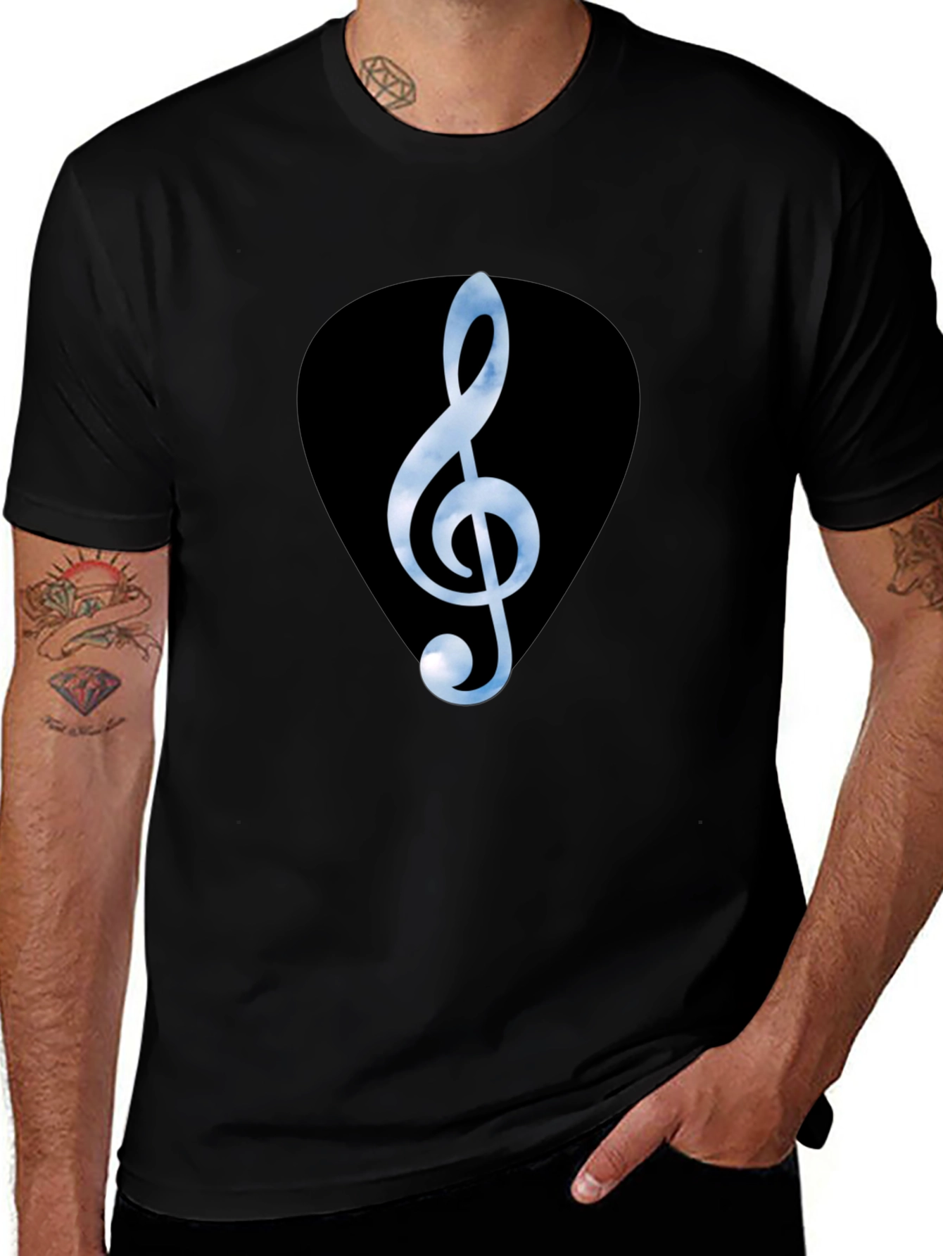 Treble Clef Guitar Pick Graphic Tee - Black