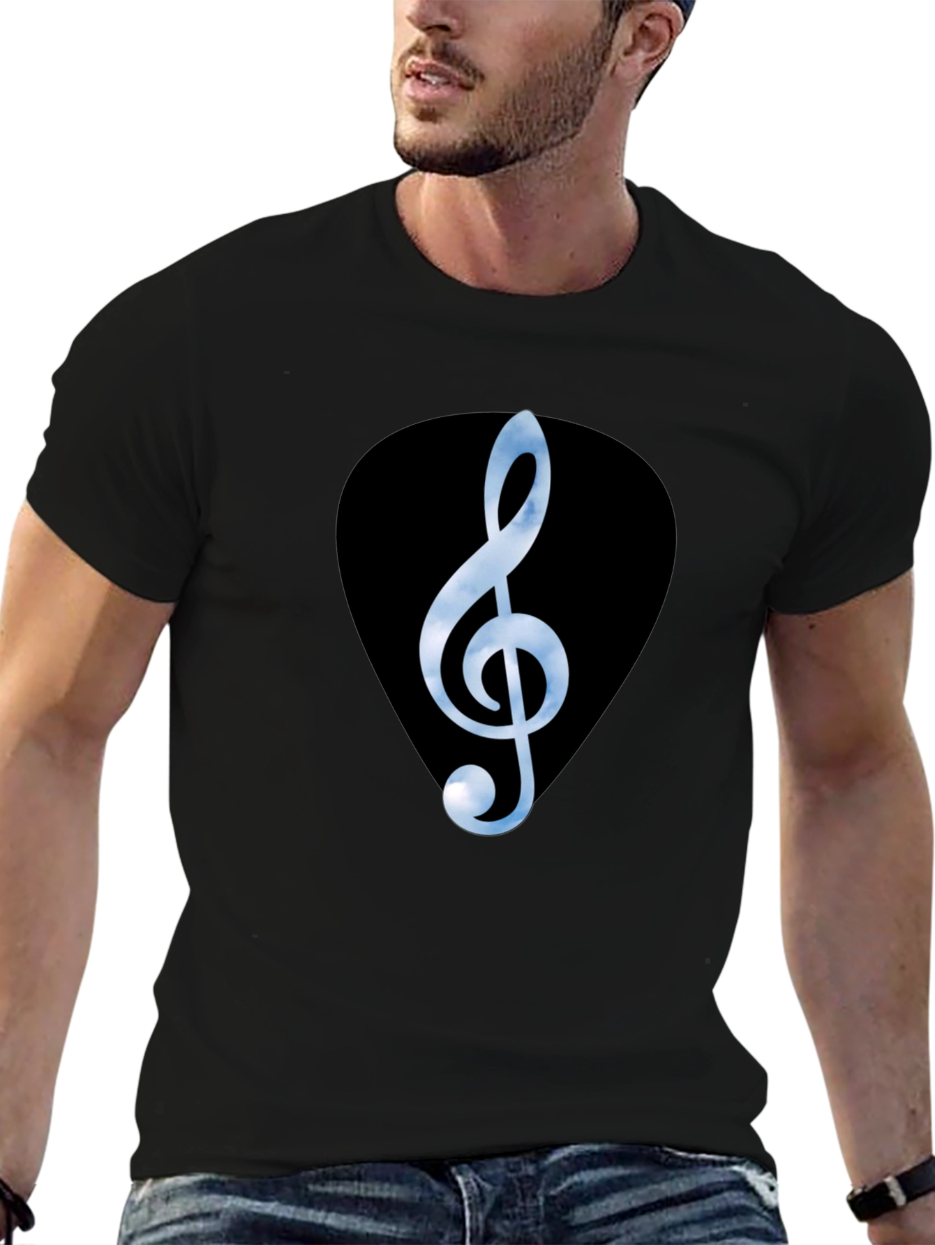 Treble Clef Guitar Pick Graphic Tee - Black