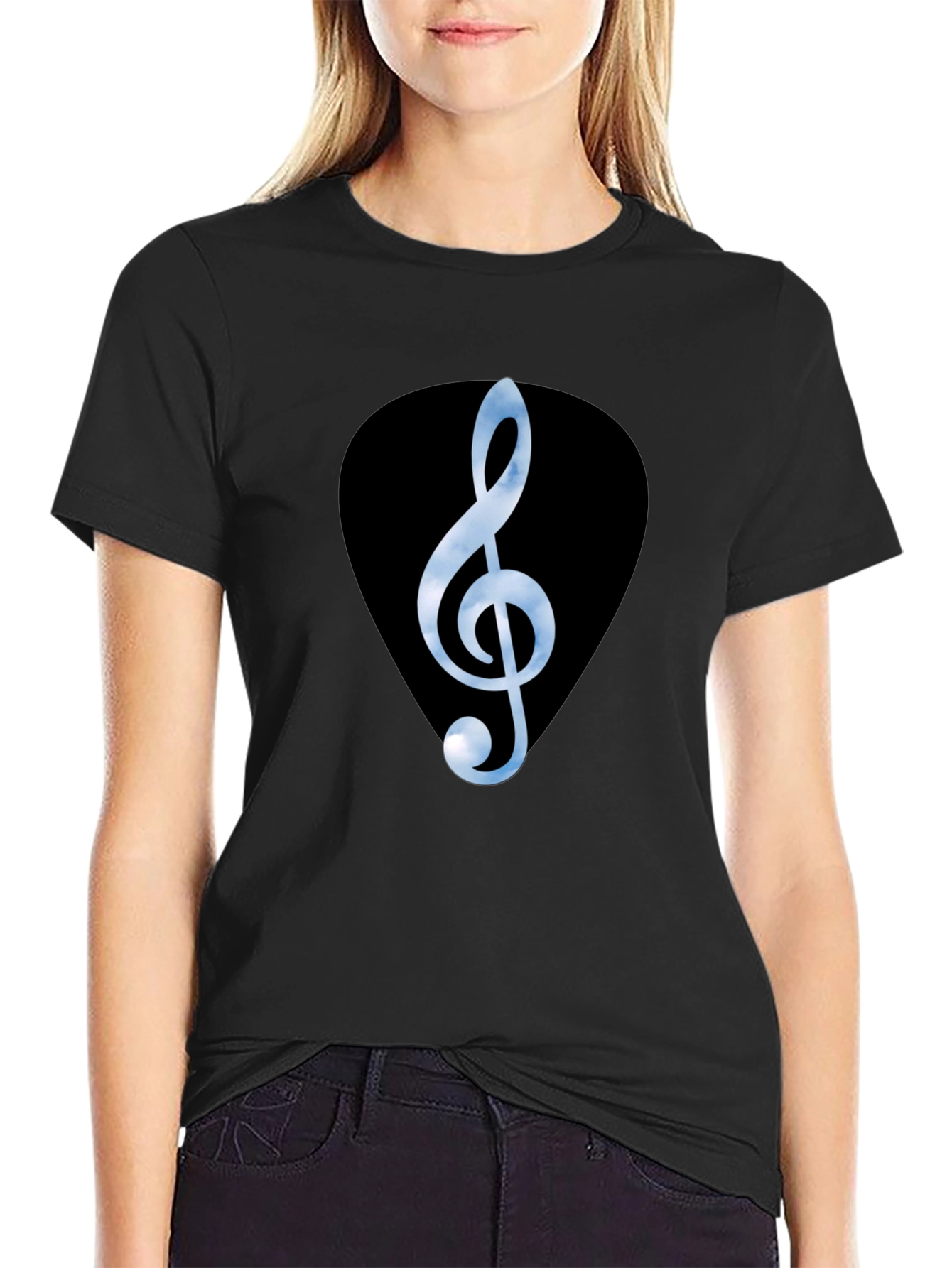 Treble Clef Guitar Pick Graphic Tee - Black