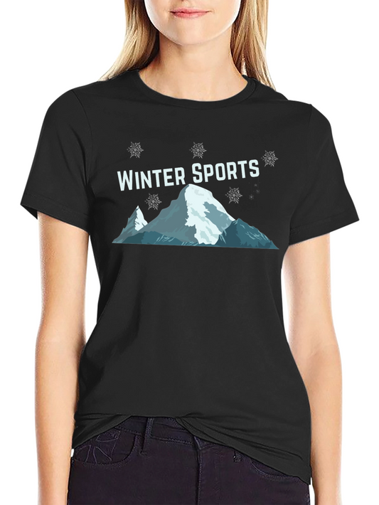 Winter Sports Graphic Tee - Black Cotton T-Shirt