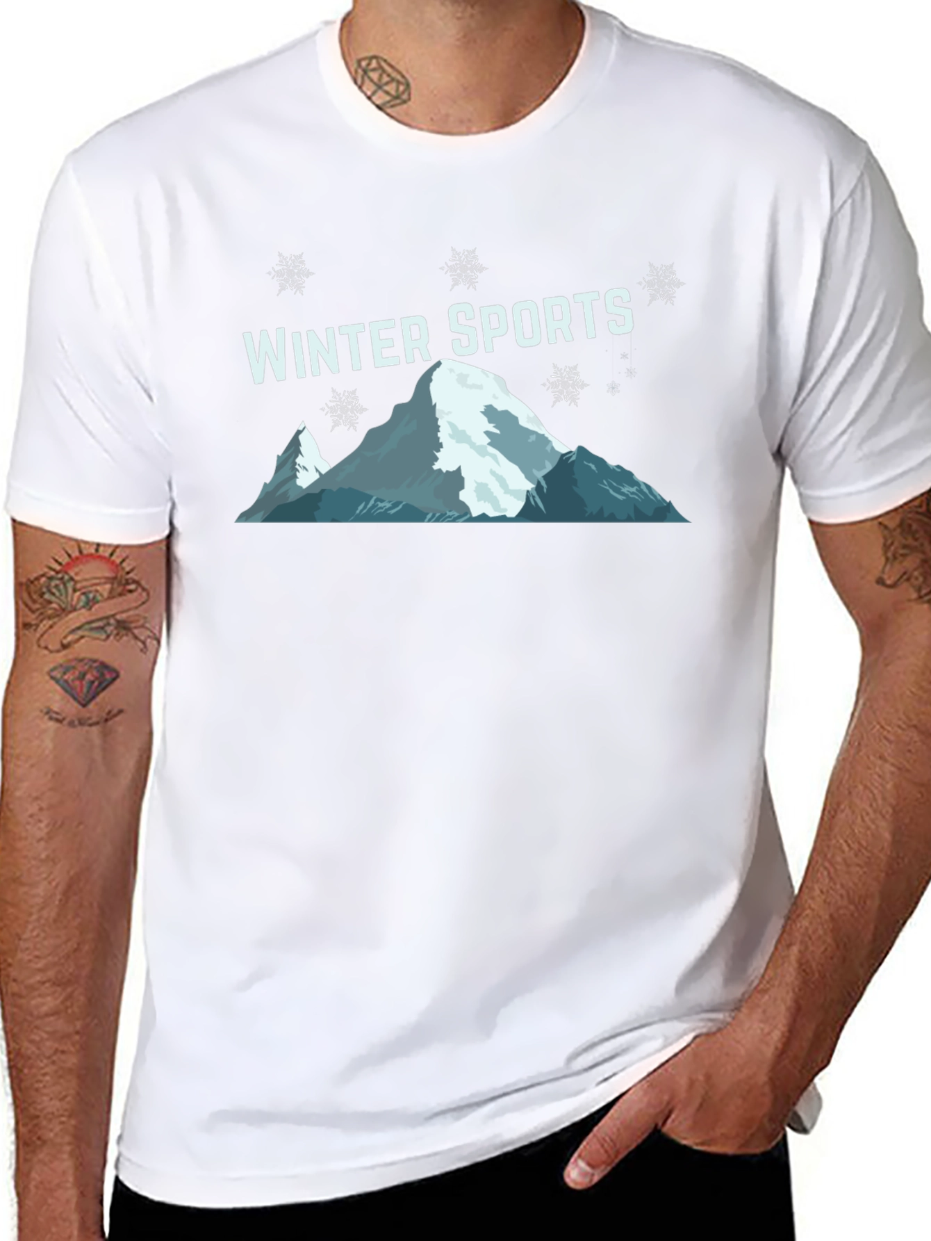 Winter Sports Graphic Tee - Black Cotton T-Shirt