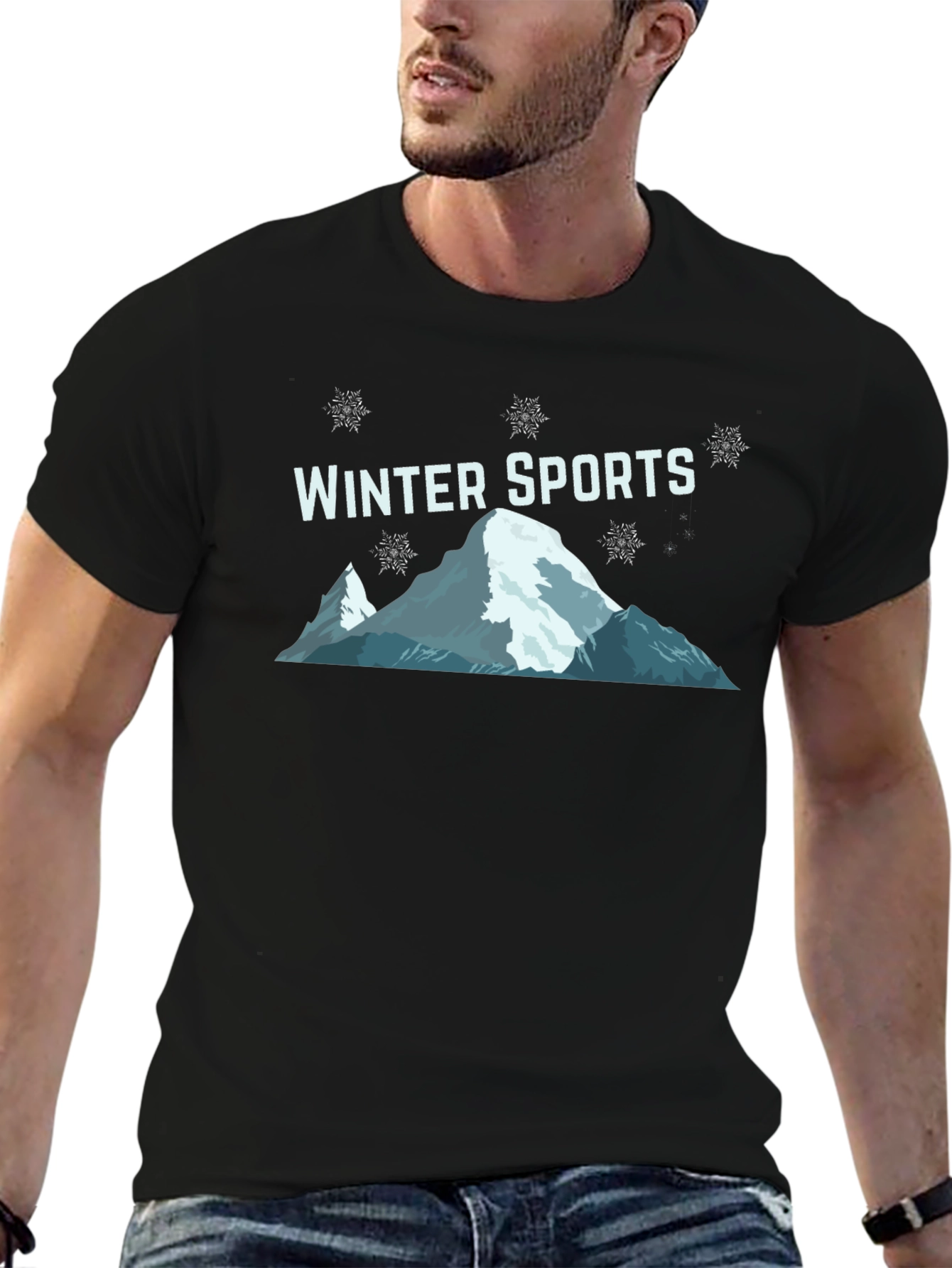 Winter Sports Graphic Tee - Black Cotton T-Shirt