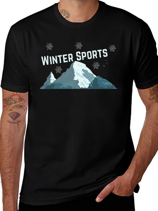 Winter Sports Graphic Tee - Black Cotton T-Shirt