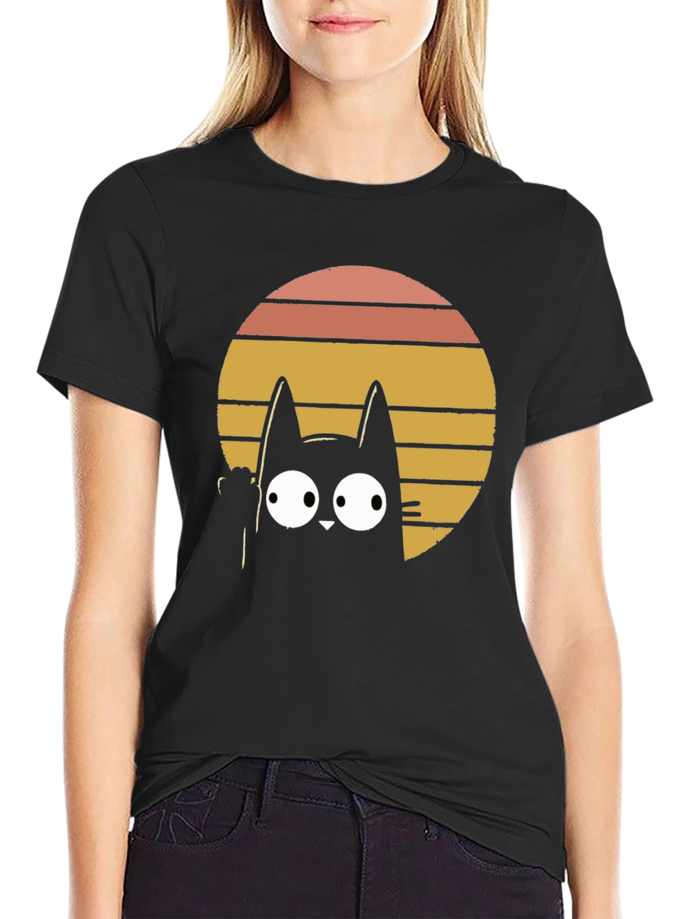 Retro Cat Graphic T-Shirt - Black