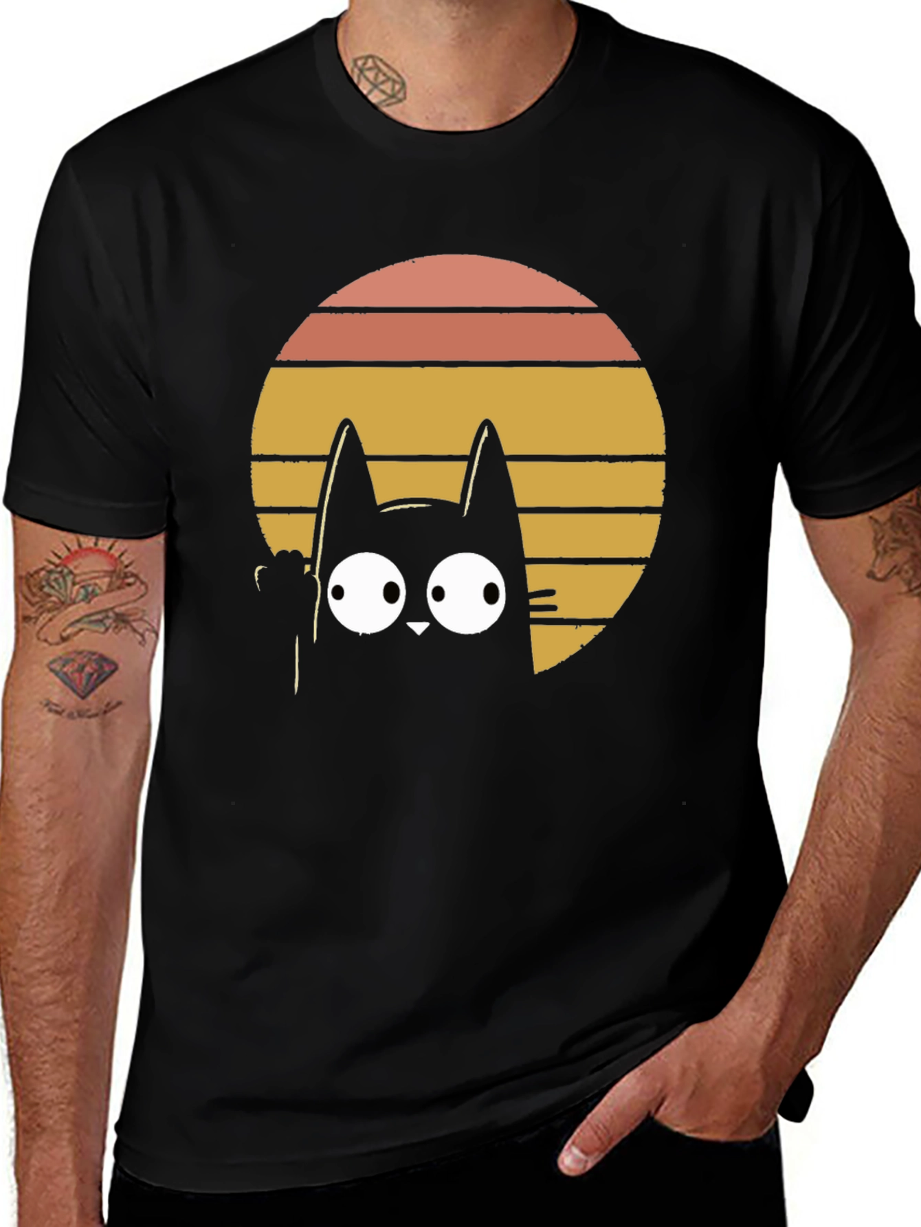Retro Cat Graphic T-Shirt - Black