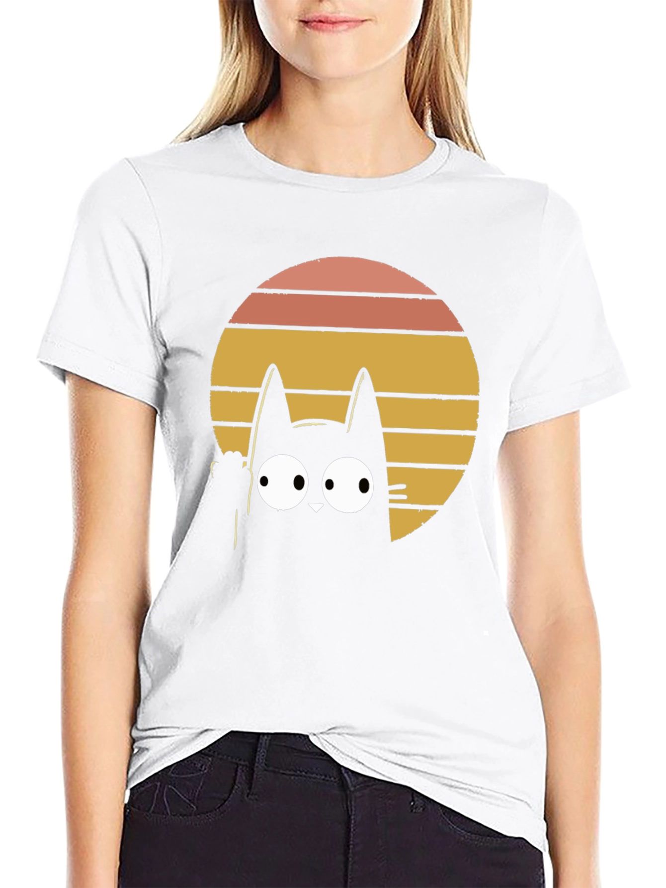 Retro Cat Graphic T-Shirt - Black