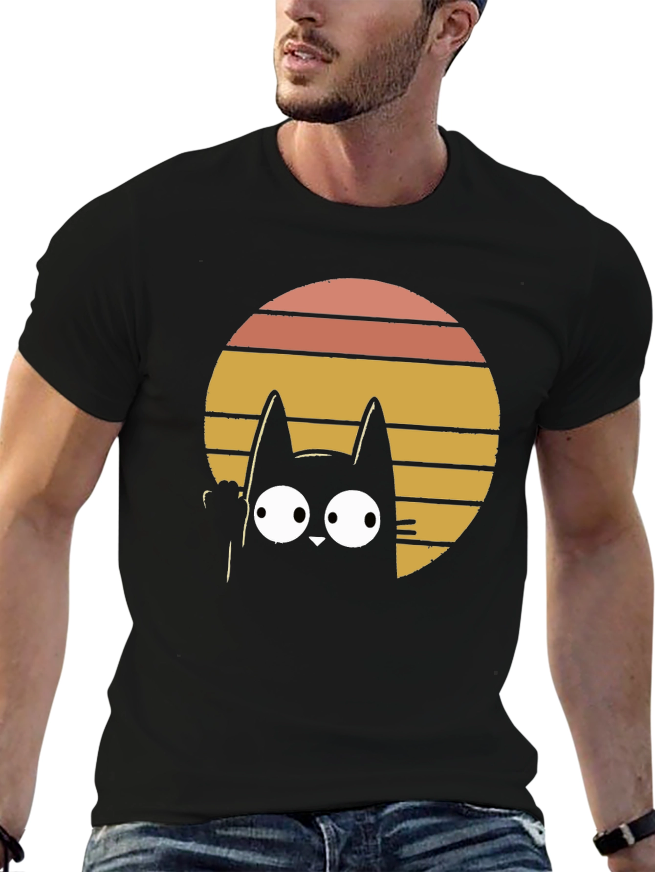 Retro Cat Graphic T-Shirt - Black