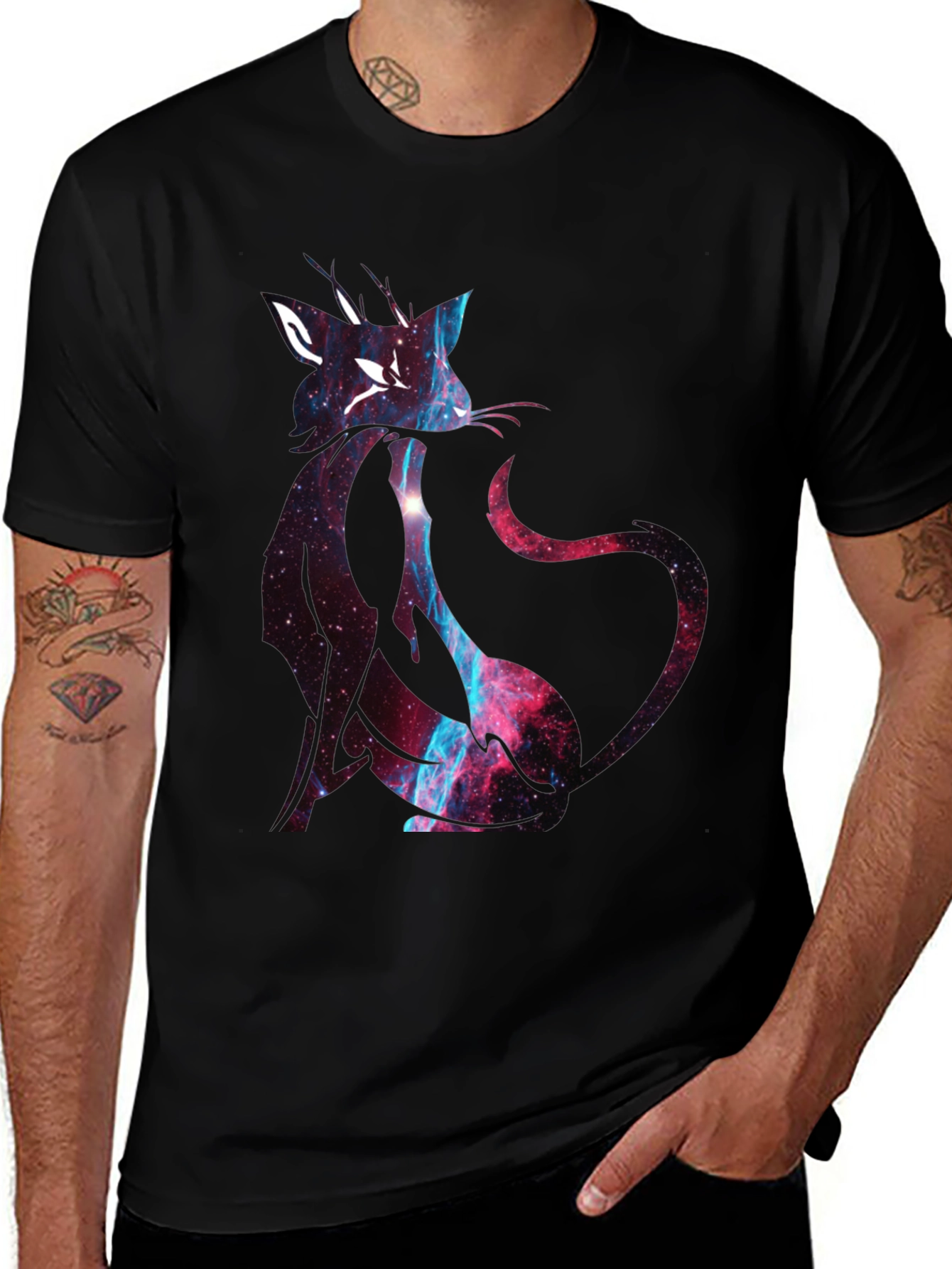 Galaxy Cat Graphic Black T-Shirt