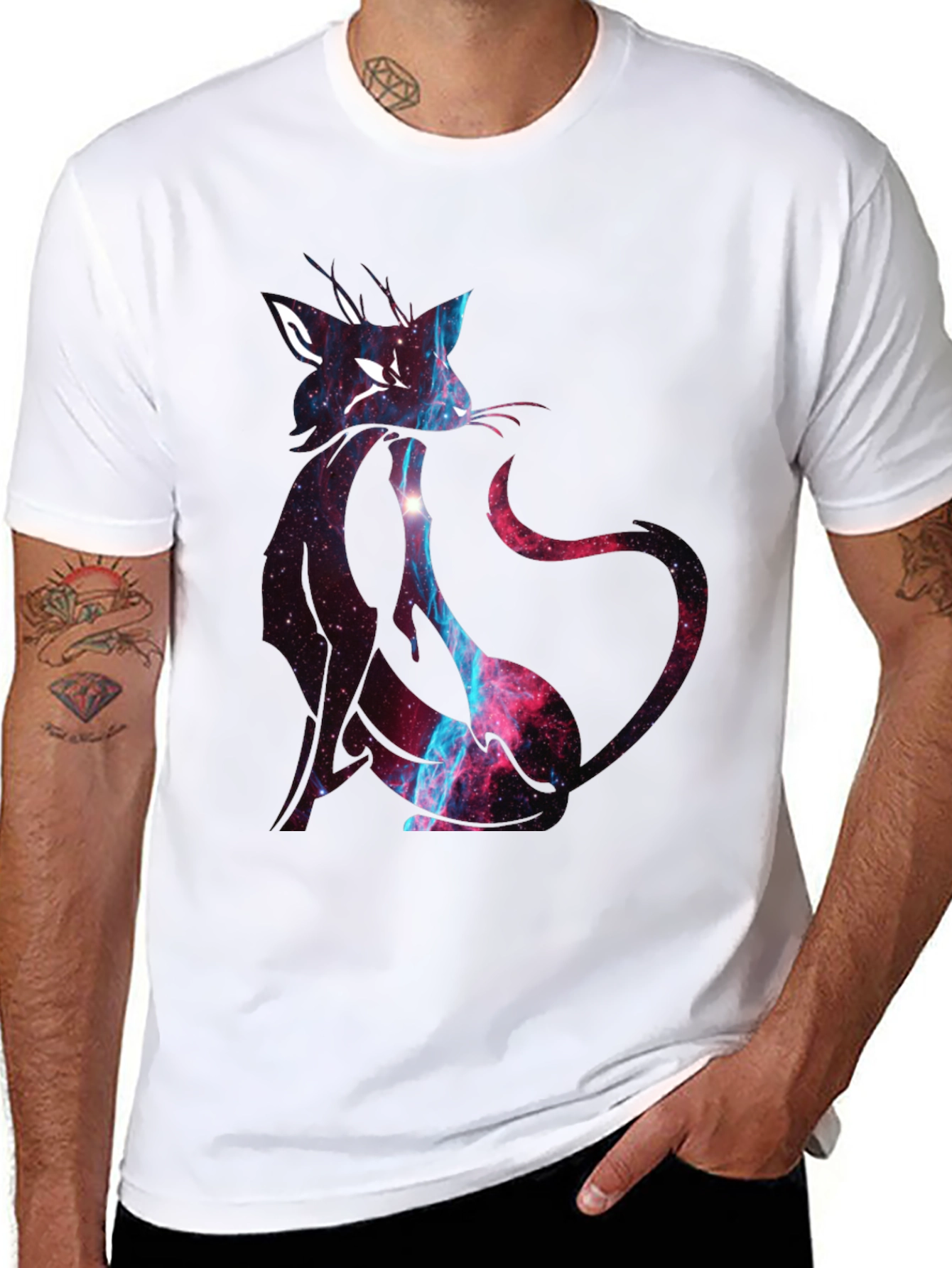 Galaxy Cat Graphic Black T-Shirt