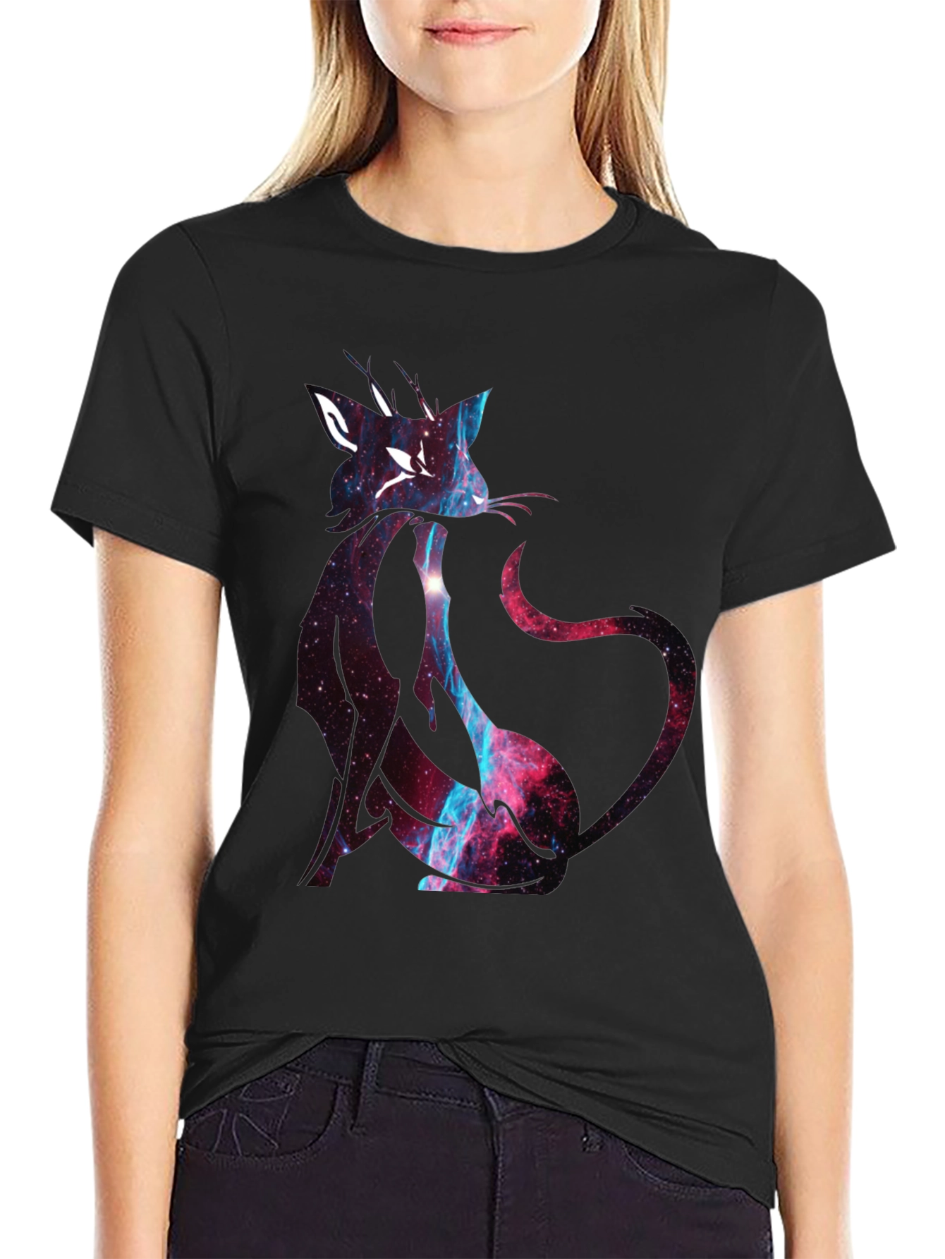 Galaxy Cat Graphic Black T-Shirt