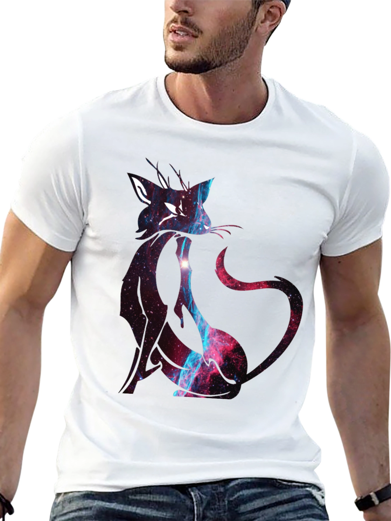 Galaxy Cat Graphic Black T-Shirt