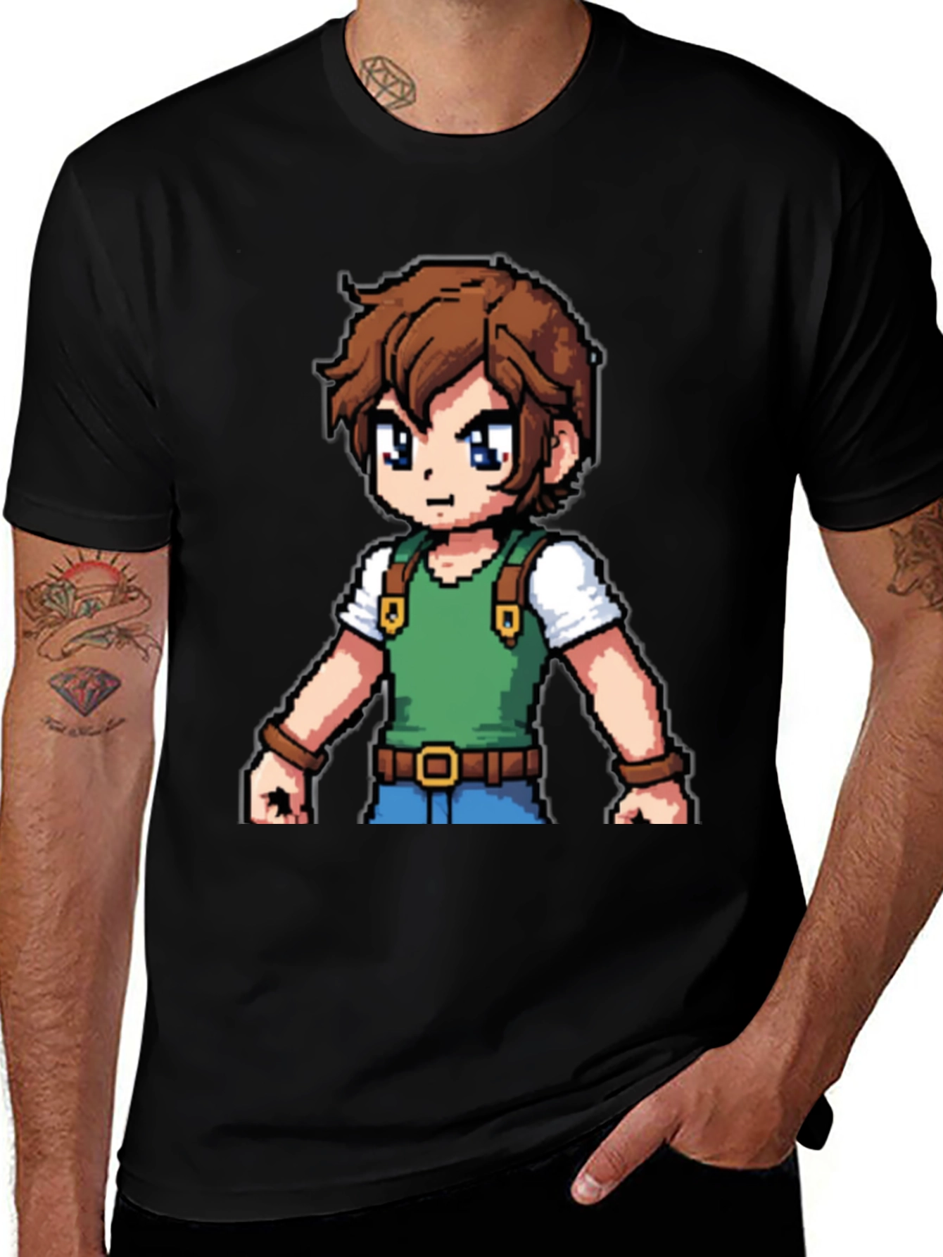 Retro Pixel Character Black T-Shirt