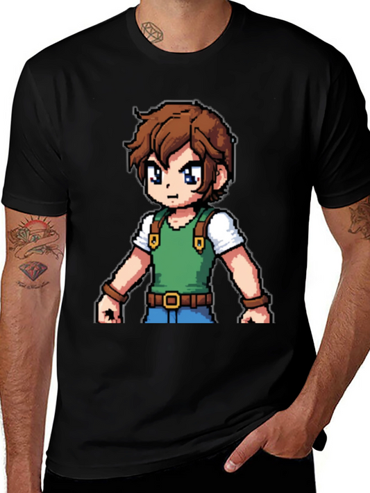 Retro Pixel Character Black T-Shirt