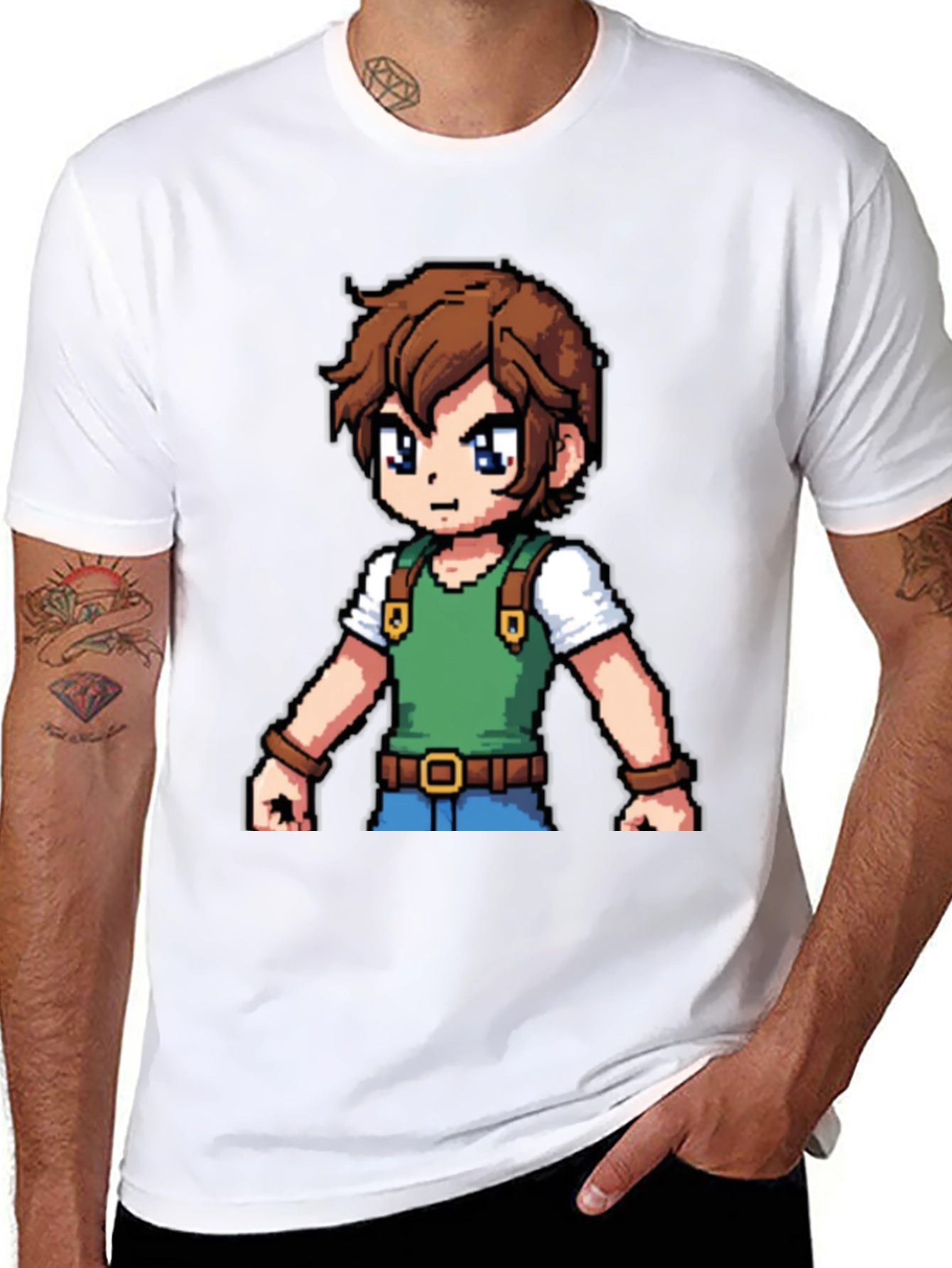 Retro Pixel Character Black T-Shirt
