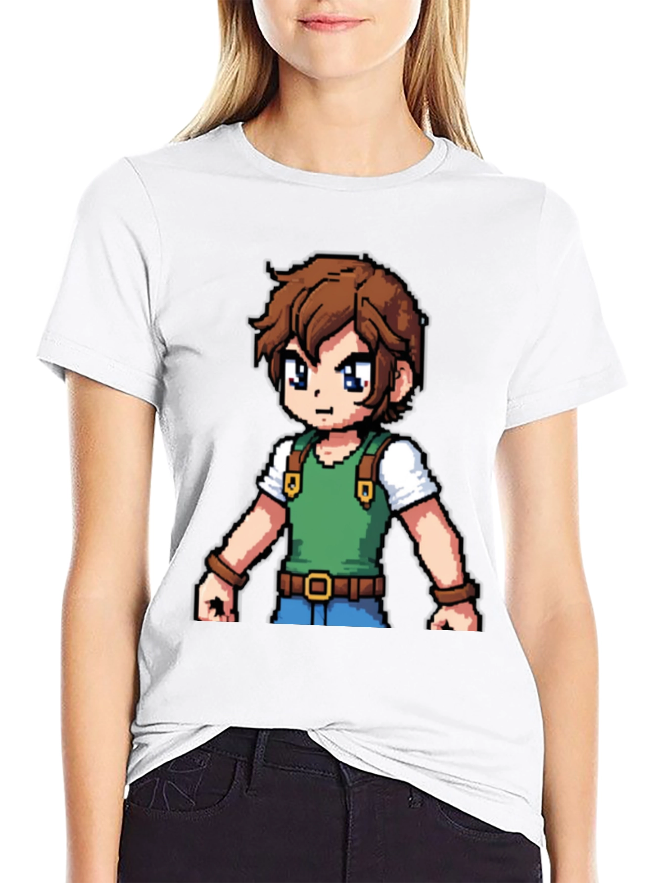 Retro Pixel Character Black T-Shirt