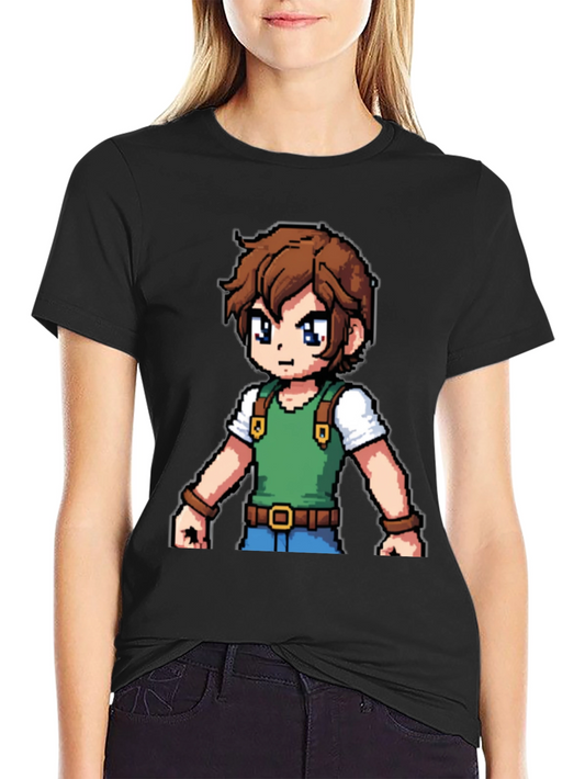Retro Pixel Character Black T-Shirt