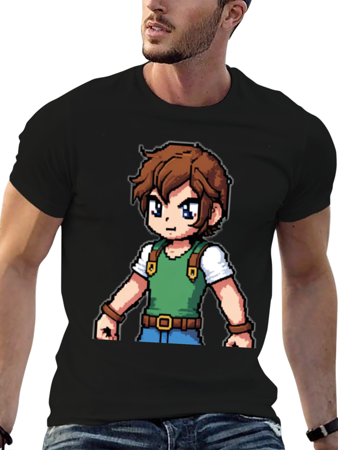 Retro Pixel Character Black T-Shirt