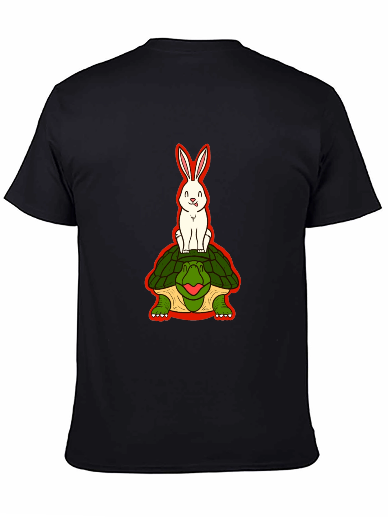 Funny Rabbit Riding Turtle Black T-Shirt