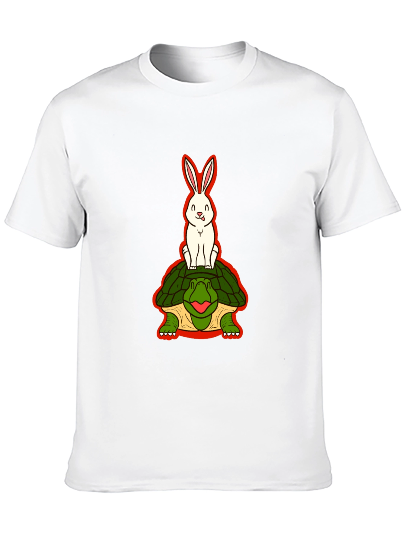 Funny Rabbit Riding Turtle Black T-Shirt