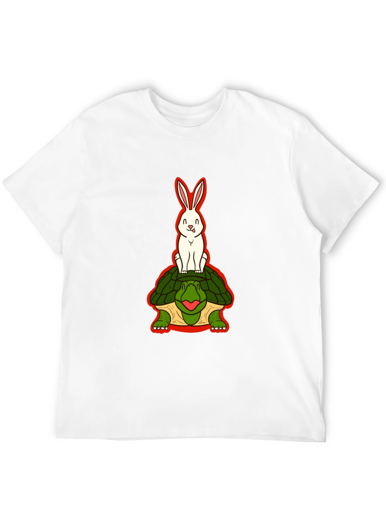 Funny Rabbit Riding Turtle Black T-Shirt